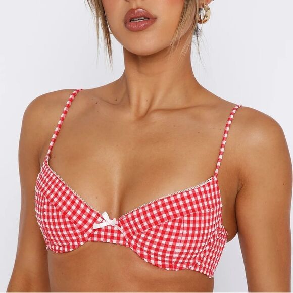 White Fox Boutique Other - White Fox Beachside Bikini Top Red Gingham Small NWT in packaging